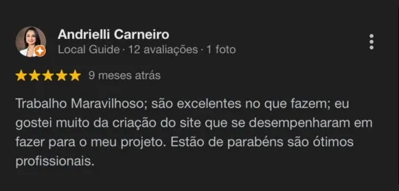 Andrielli, Depoimentos de clientes satisfeitos com os sites profissionais desenvolvidos pela Maivan Digital