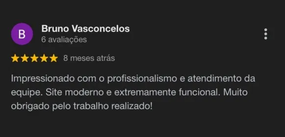 Bruno, Depoimentos de clientes satisfeitos com os sites profissionais desenvolvidos pela Maivan Digital