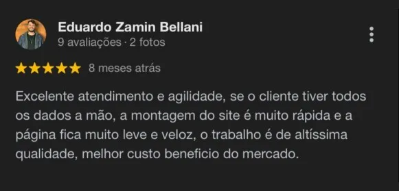 Eduardo, Depoimentos de clientes satisfeitos com os sites profissionais desenvolvidos pela Maivan Digital