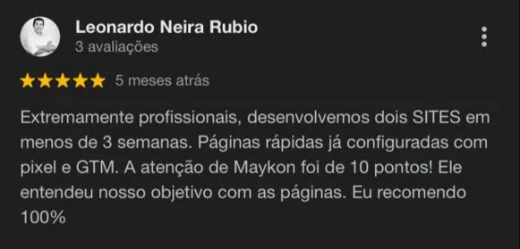 Leonardo, Depoimentos de clientes satisfeitos com os sites profissionais desenvolvidos pela Maivan Digital